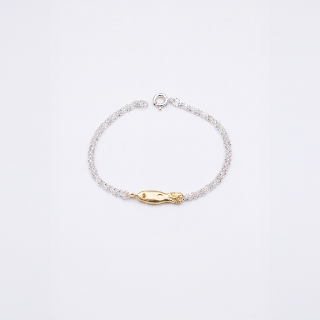 Fish bracelet in sterling silver, smooth fish design — handmade jewelry by BARSHA STUDIO