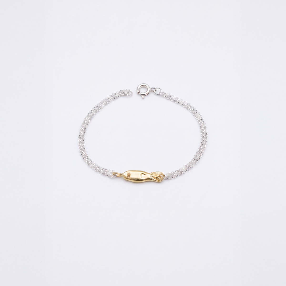 Fish bracelet in sterling silver, smooth fish design — handmade jewelry by BARSHA STUDIO