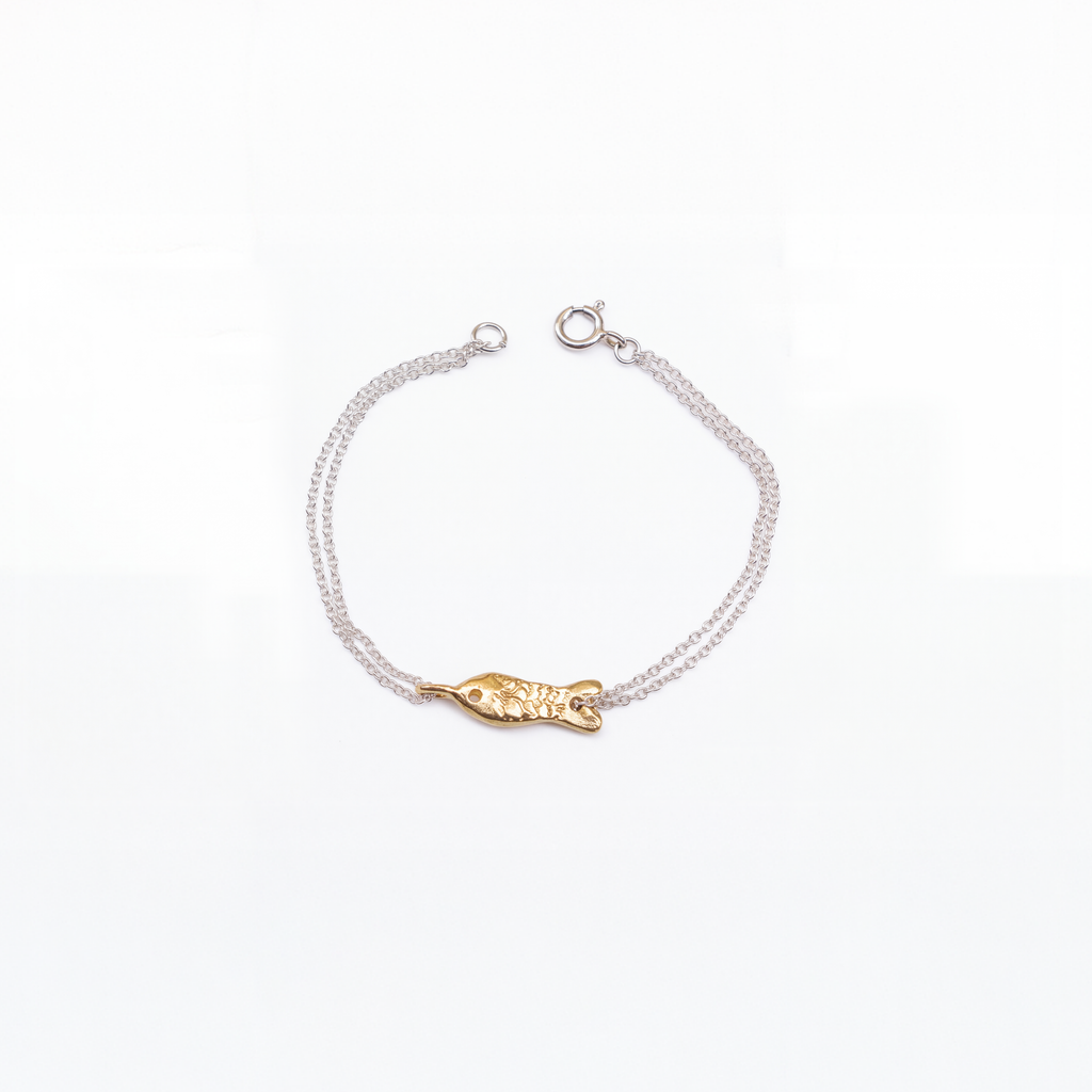 Fish bracelet in sterling silver, textured fish design — handmade jewelry by BARSHA STUDIO