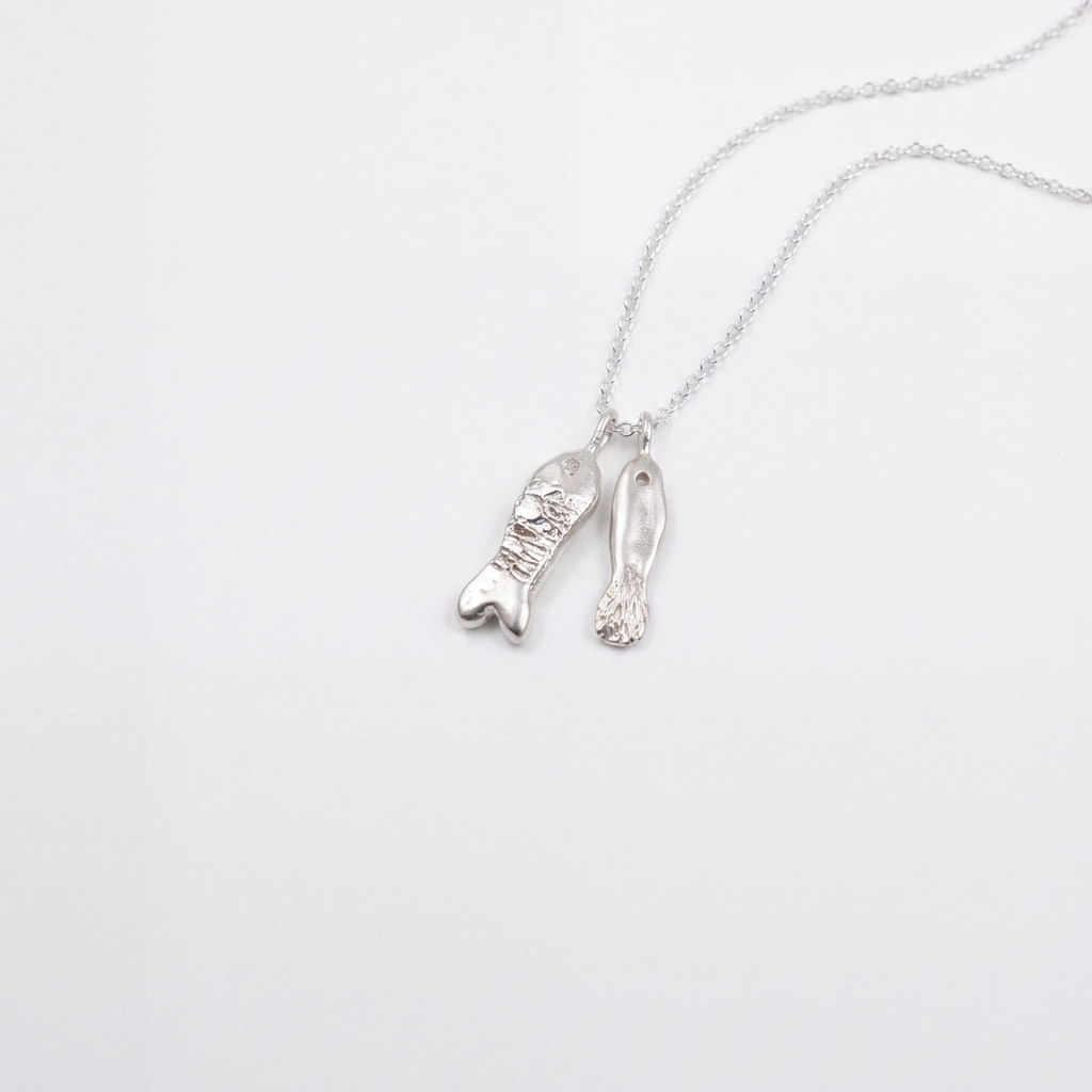 Fish necklace in sterling silver — handmade jewelry by BARSHA STUDIO