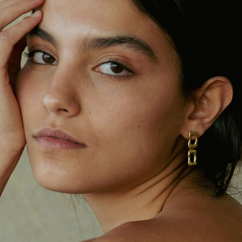 Frame earrings in 18K gold vermeil — handmade jewelry by BARSHA STUDIO