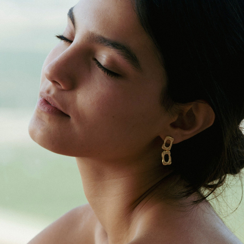 Frame earrings in 18K gold vermeil — handmade jewelry by BARSHA STUDIO
