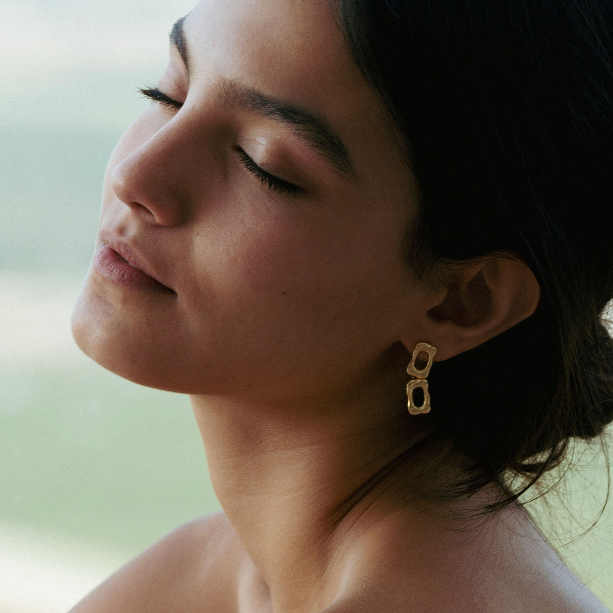 Frame earrings in 18K gold vermeil — handmade jewelry by BARSHA STUDIO