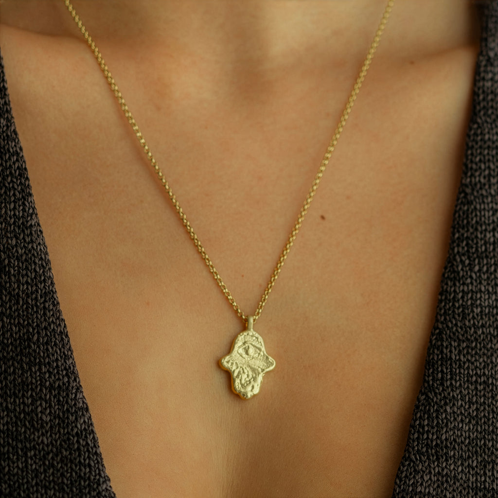 Hamsa necklace in 18K gold vermeil — handmade jewelry by BARSHA STUDIO
