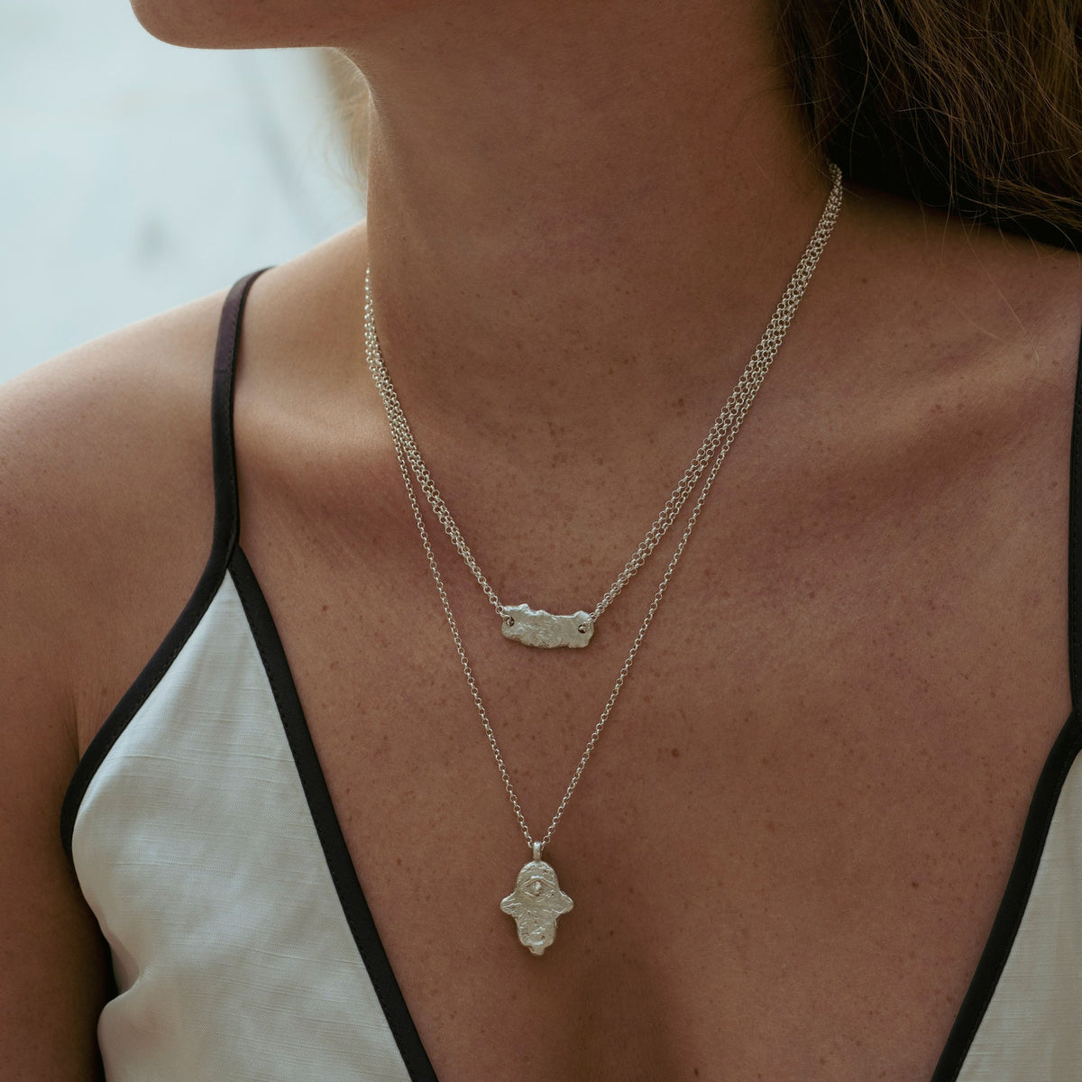 Hamsa necklace in sterling silver — handmade jewelry by BARSHA STUDIO
