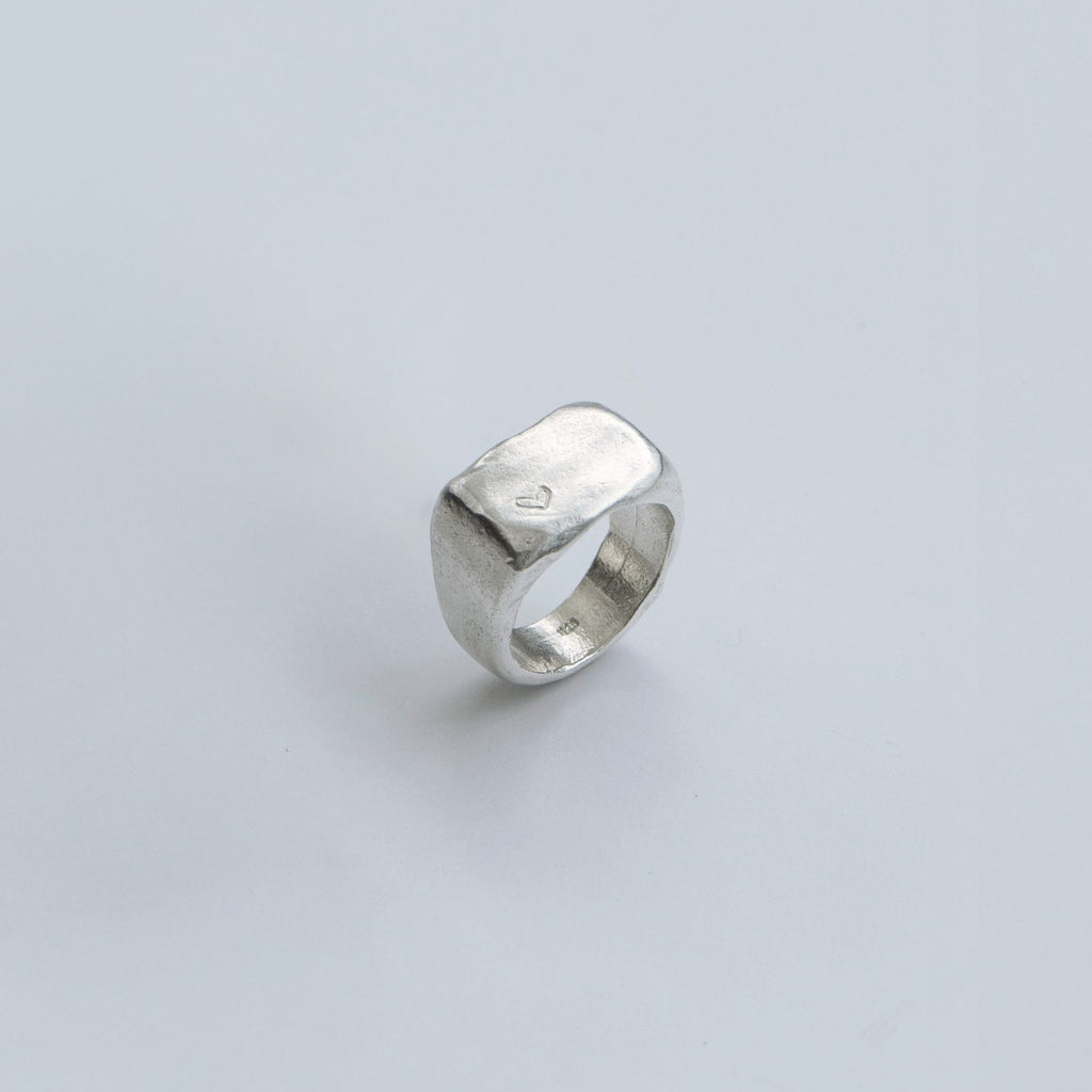 Olive ring in sterling silver, heart version — handmade jewelry by BARSHA STUDIO