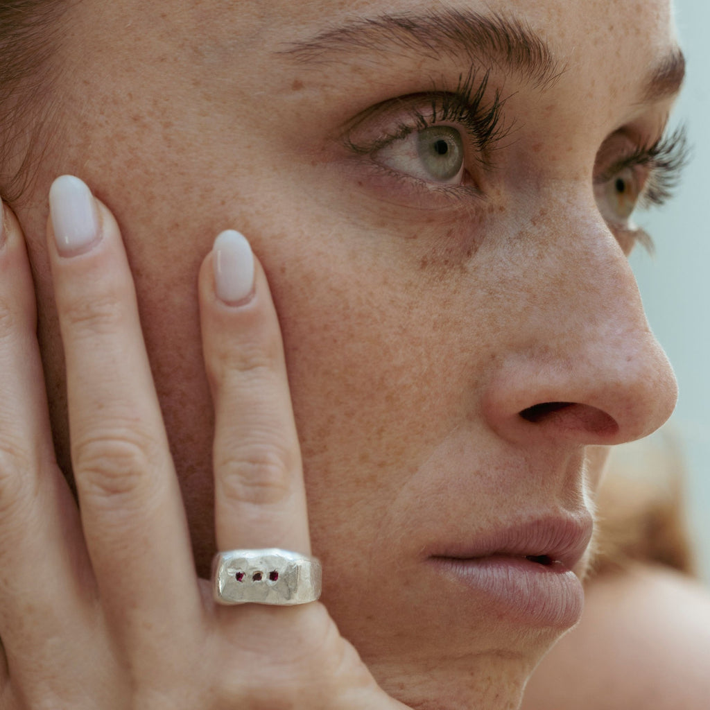 Olive Pinkie ring in sterling silver — handmade jewelry by BARSHA STUDIO