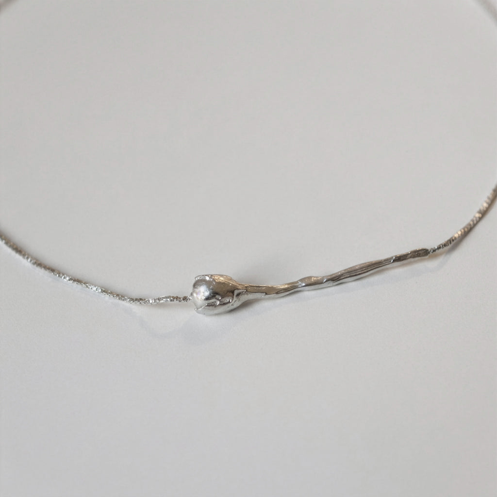 Tulip necklace in sterling silver — handmade jewelry by BARSHA STUDIO