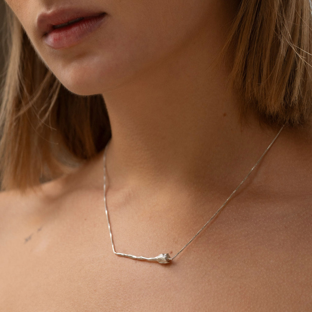 Tulip necklace in sterling silver — handmade jewelry by BARSHA STUDIO